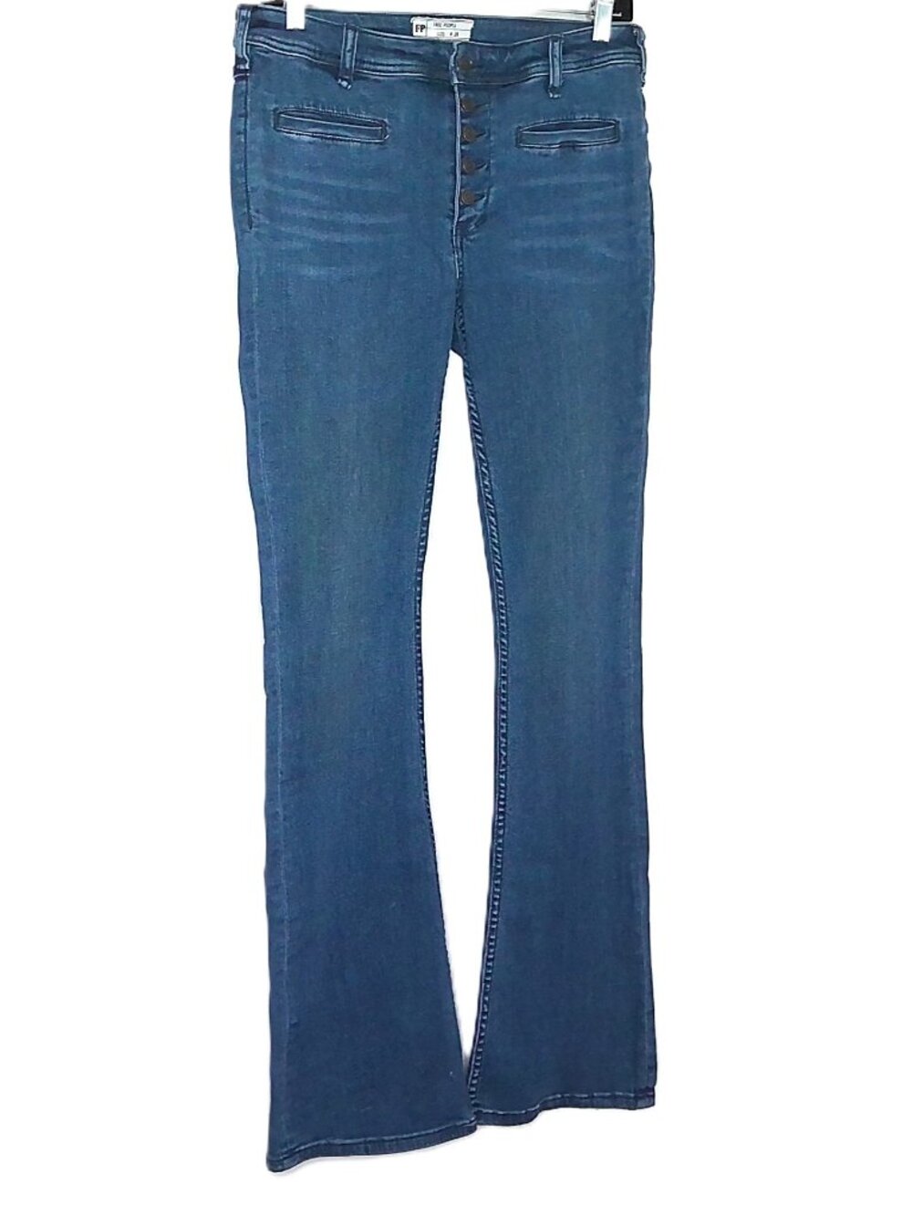 FP Free People Blue Jeans Y2K Denim Retro Flare Medium Wash Button Fly Sz 28